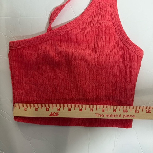 American Eagle One Shoulder Cropped Tank Top Salmon Ruffled Size Small - Picture 4 of 8